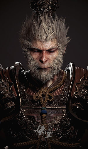 Black Myth Wukong Character Portrait in Ornate Armor HD phone wallpaper