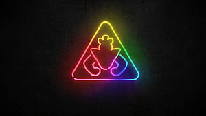 Five Nights at Freddy's Security Breach Neon Triangle Logo on Dark Wall HD wallpaper