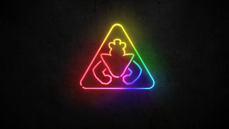 Five Nights at Freddy's Security Breach Neon Triangle Logo on Dark Wall HD wallpaper