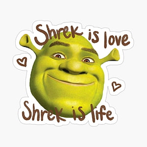Shrek Smiling Face Sticker Design with Handwritten Text and Heart Accents HD phone wallpaper
