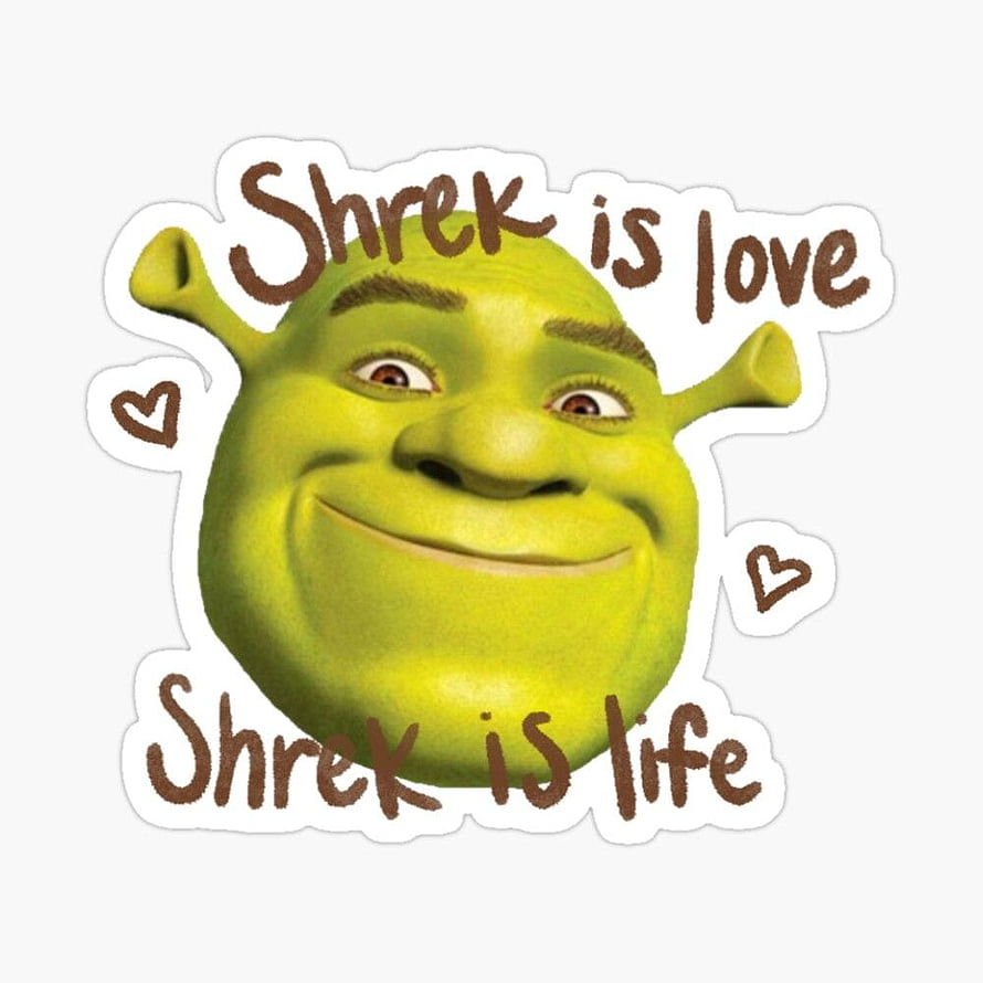 Shrek Smiling Face Sticker Design with Handwritten Text and Heart Accents HD phone wallpaper