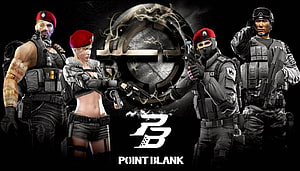 Point Blank Tactical Squad Character Lineup with Dark Emblem Background HD wallpaper