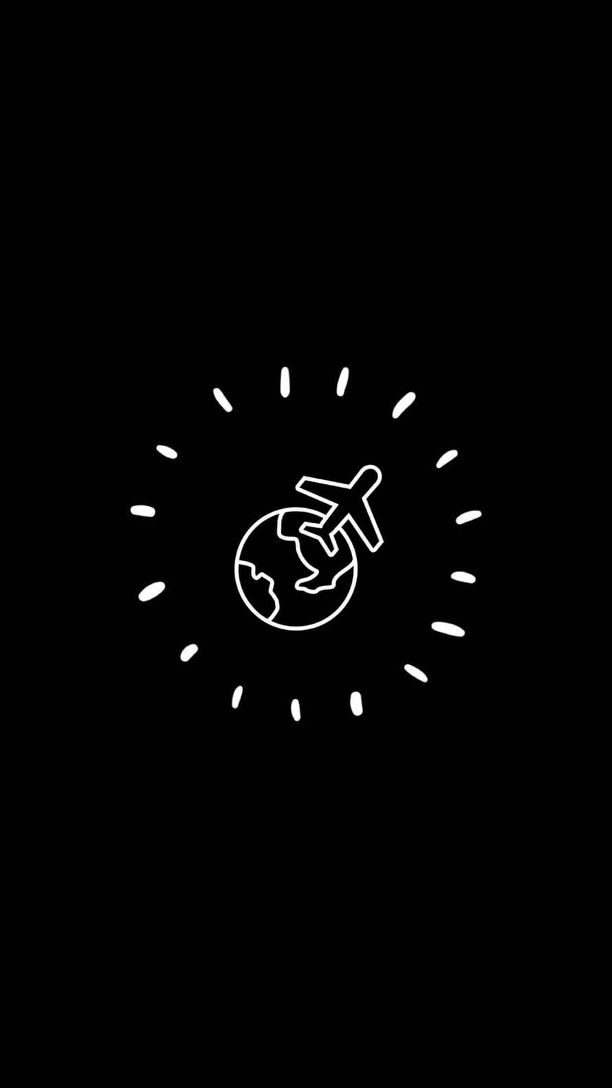 Minimalist White Line Art of Airplane Circling Globe on Black Background HD phone wallpaper