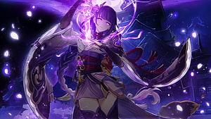 Raiden Shogun Channeling Purple Lightning in Genshin Impact Anime Artwork HD wallpaper