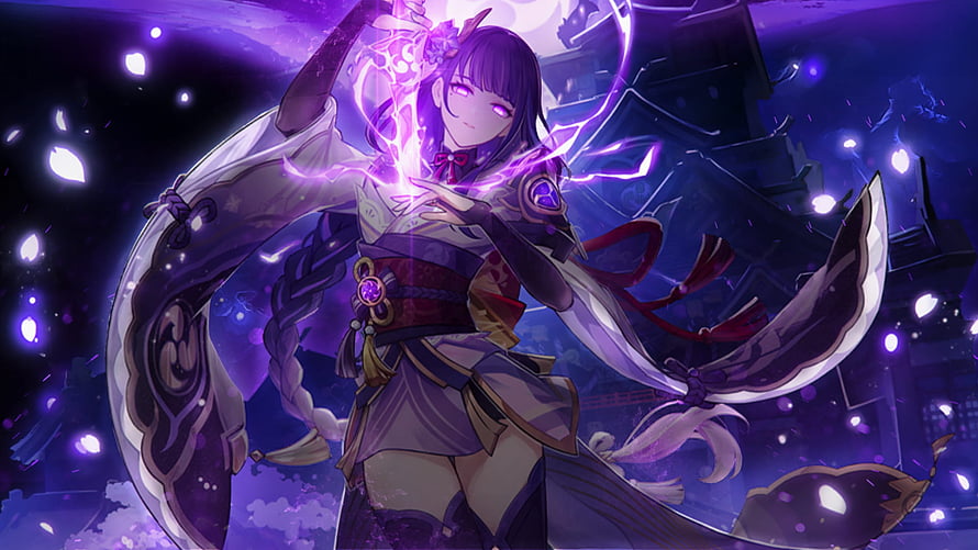 Raiden Shogun Channeling Purple Lightning in Genshin Impact Anime Artwork HD wallpaper