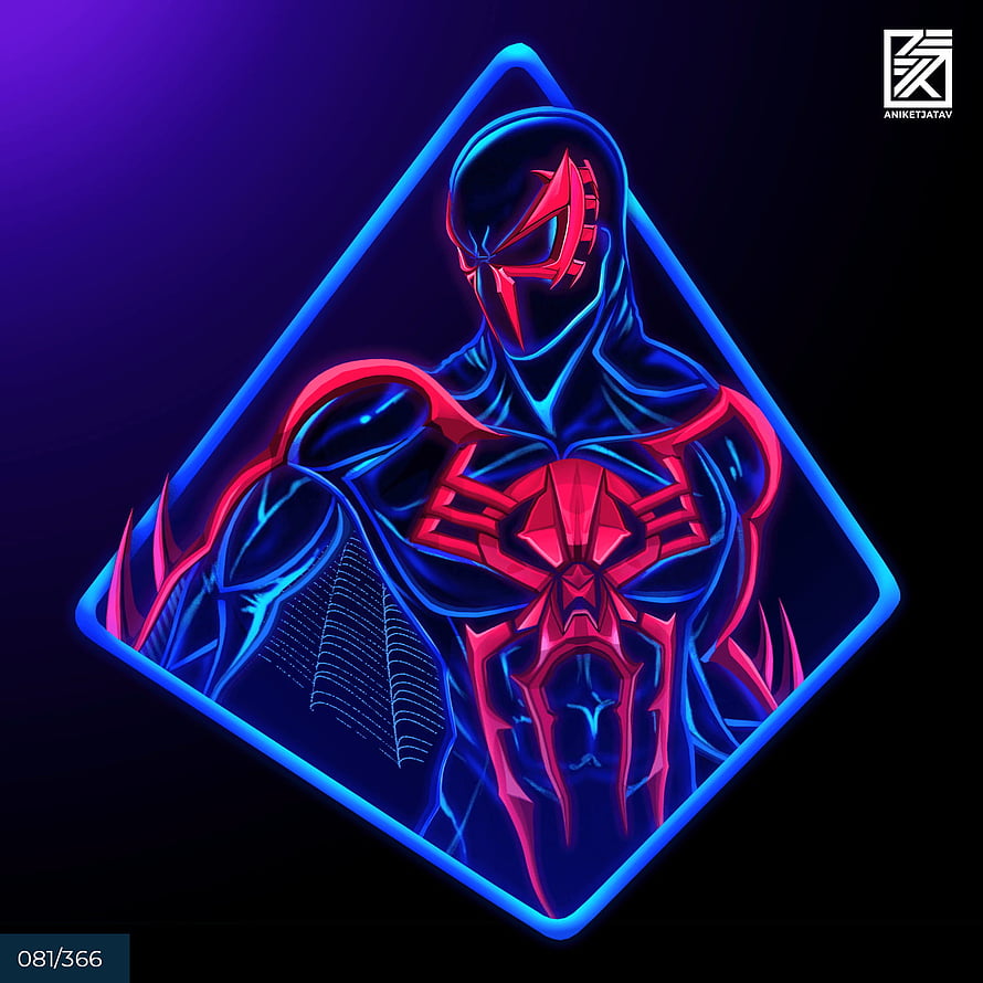 Spider-Man Neon Glow Digital Art with Blue and Red Lighting HD phone wallpaper