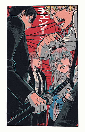 Chainsaw Man Anime Illustration Featuring Aki Hayakawa and Denji in Dramatic Action Pose HD phone wallpaper