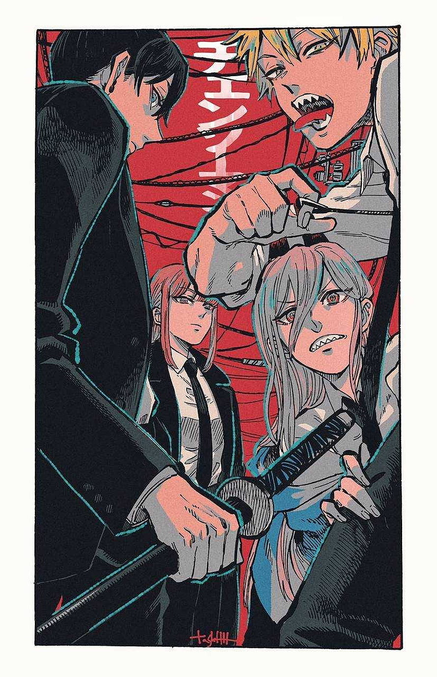 Chainsaw Man Anime Illustration Featuring Aki Hayakawa and Denji in Dramatic Action Pose HD phone wallpaper