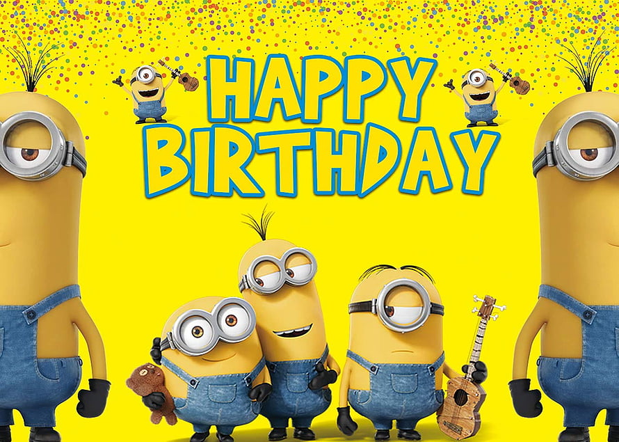 Minions Happy Birthday Party Background with Confetti and Guitars HD wallpaper