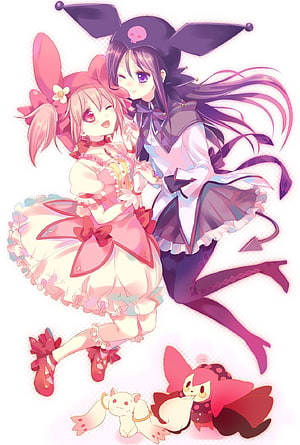 My Melody and Kuromi in Pastel Lolita Fashion with Sanrio Mascots HD phone wallpaper
