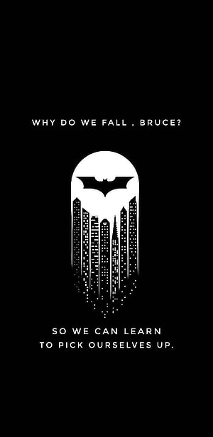 Batman Cityscape Silhouette with Inspirational Quote on Black Background, Batman Why Do We Fall posted by Michelle Cunningham, #why do we fall HD phone wallpaper