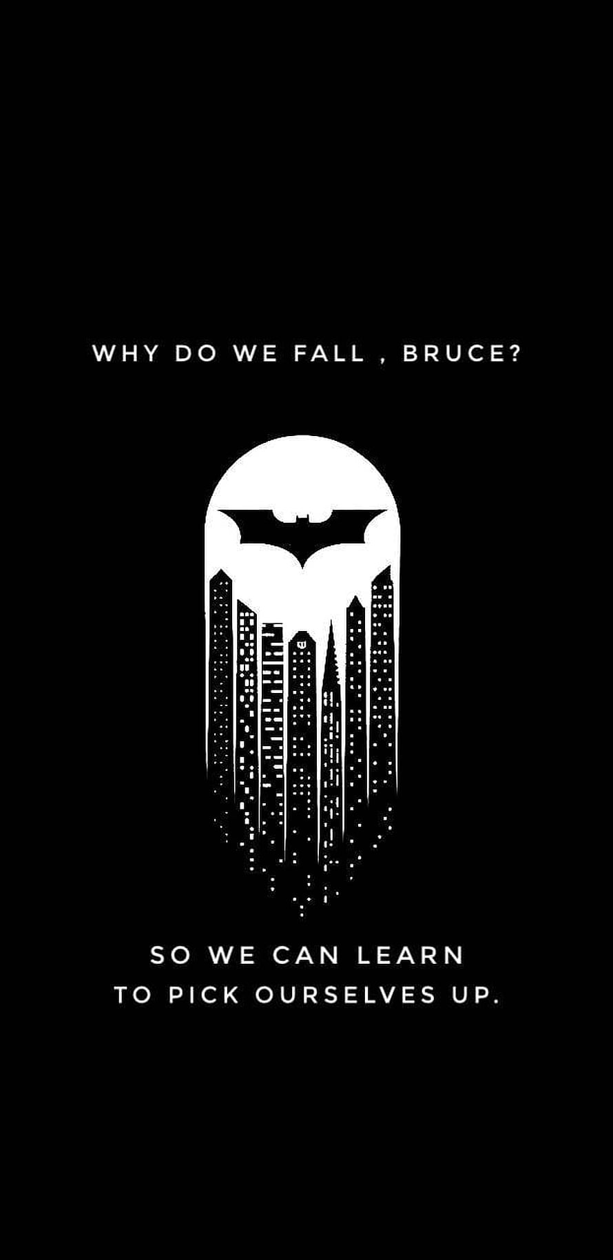 Batman Cityscape Silhouette with Inspirational Quote on Black Background, Batman Why Do We Fall posted by Michelle Cunningham, #why do we fall HD phone wallpaper