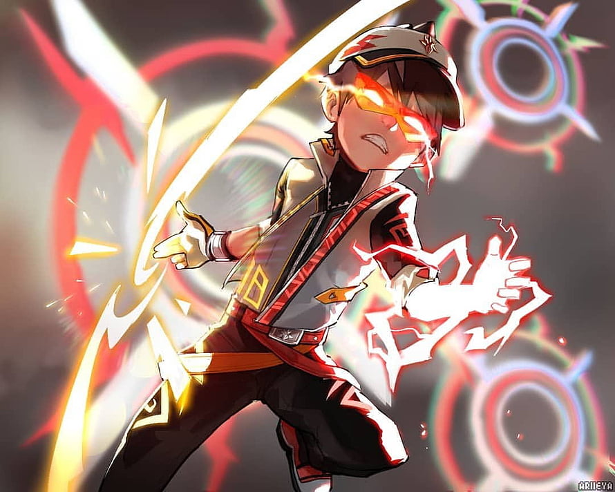 BoBoiBoy Solar in Dynamic Action Pose with Glowing Energy Effects HD wallpaper