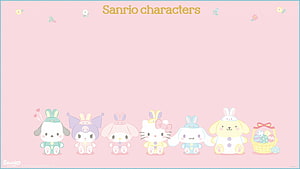 Sanrio Characters Easter Bunny Lineup on Soft Pink Background HD wallpaper