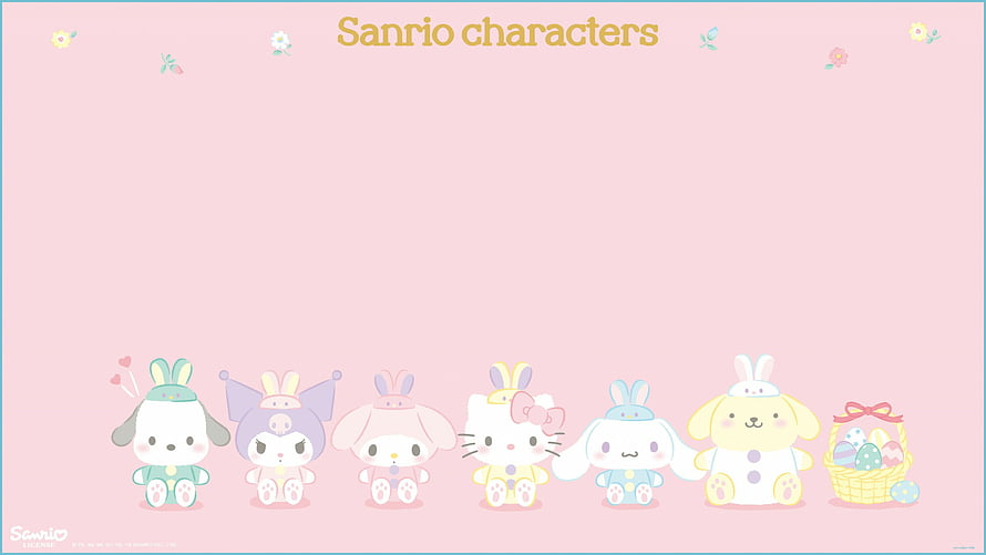 Sanrio Characters Easter Bunny Lineup on Soft Pink Background HD wallpaper