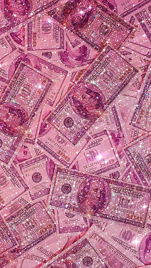 Sparkling Pink Glitter Dollar Bills Money Background HD phone wallpaper