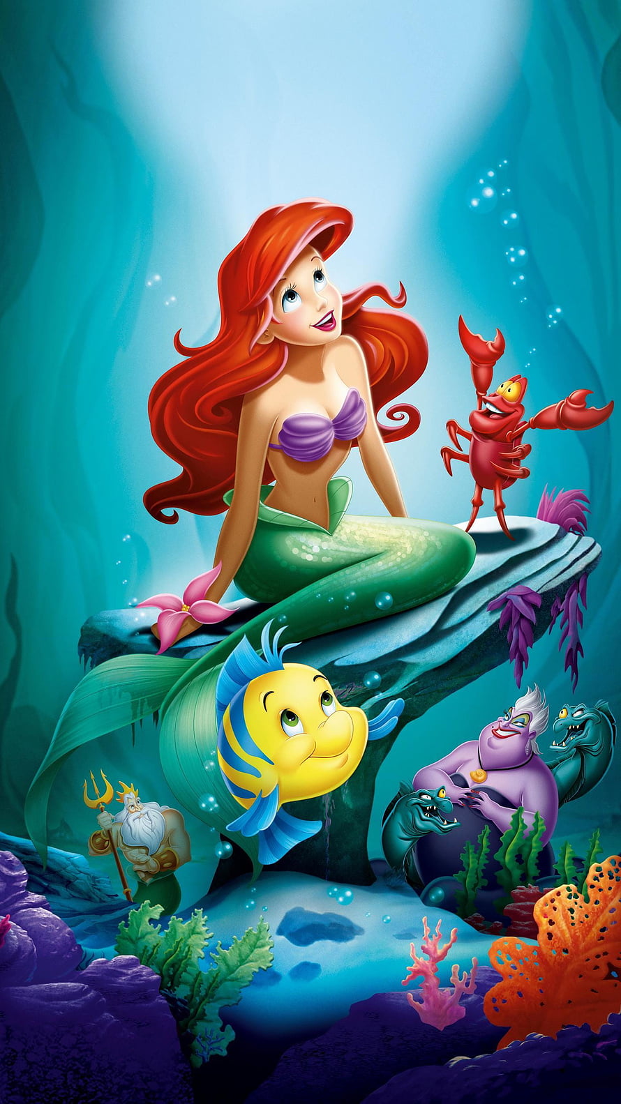 Ariel and Friends in a Vibrant Underwater Scene from The Little Mermaid HD phone wallpaper