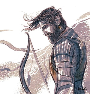 Karna from Mahabharata in a moody sketch with flowing hair and a bow HD phone wallpaper