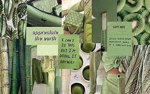 Sage Green Aesthetic Mood Board Featuring Nature, Fashion, and Inspirational Quotes HD wallpaper