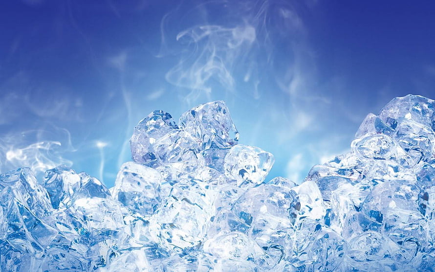 Crystal Clear Ice Cubes With Rising Vapor Against a Deep Blue Sky HD wallpaper