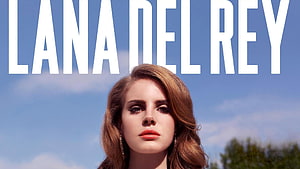 Lana Del Rey Portrait Against Blue Sky With Bold Typography HD wallpaper