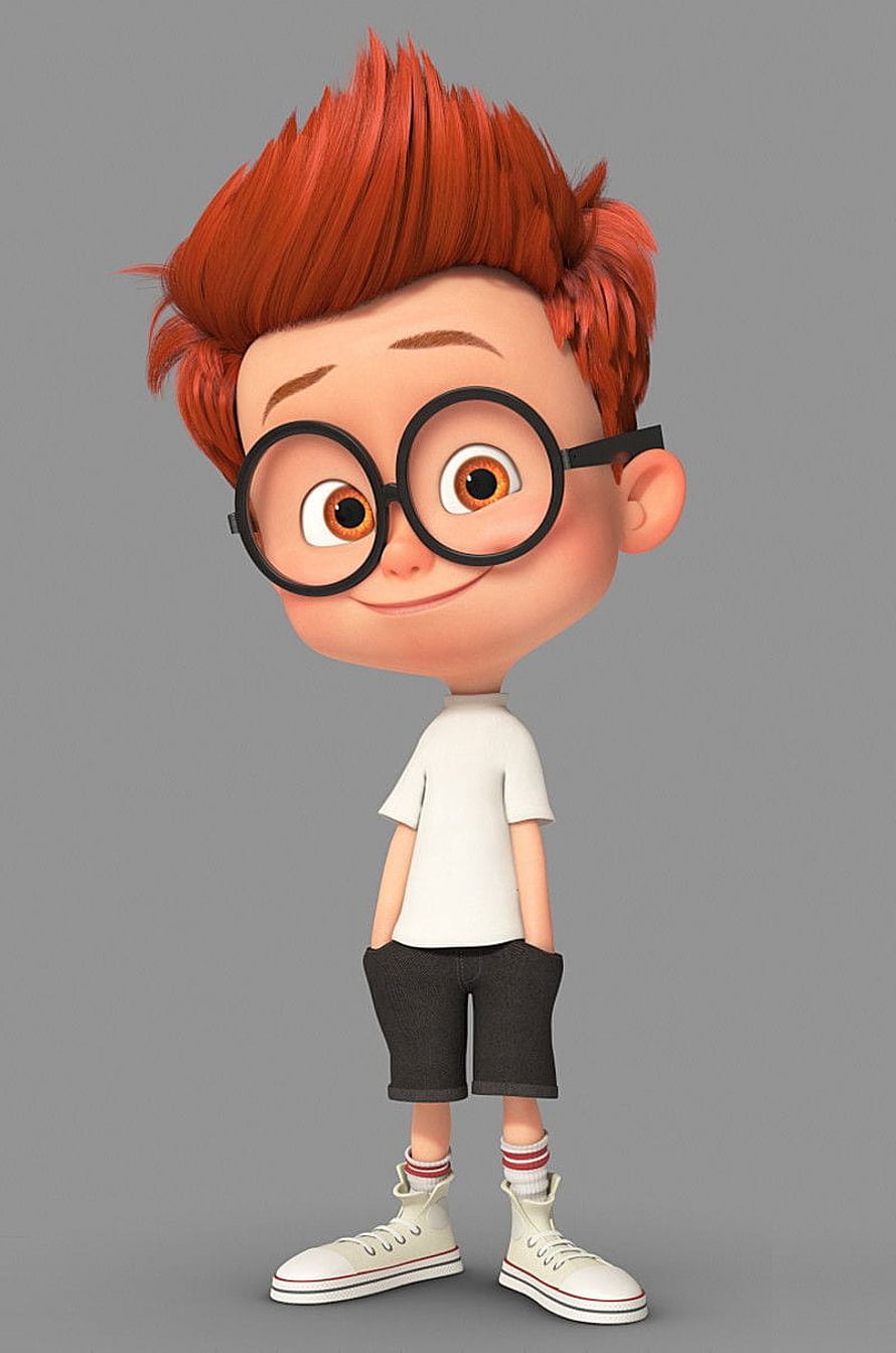 Cute 3D Cartoon Boy Character with Red Hair and Round Glasses HD phone wallpaper