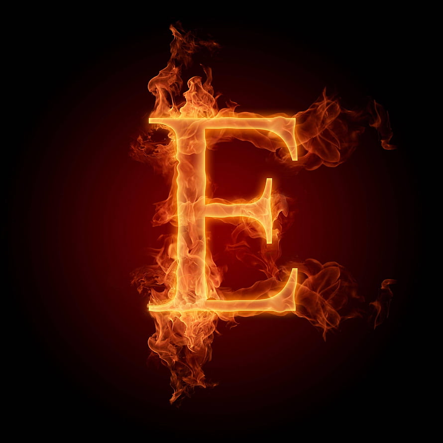 Flaming Letter E with Fiery Smoke Effects on Dark Background HD phone wallpaper