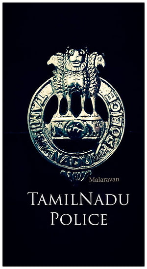 Tamil Nadu Police Emblem with Lion and Eagle Crest on Dark Background HD phone wallpaper
