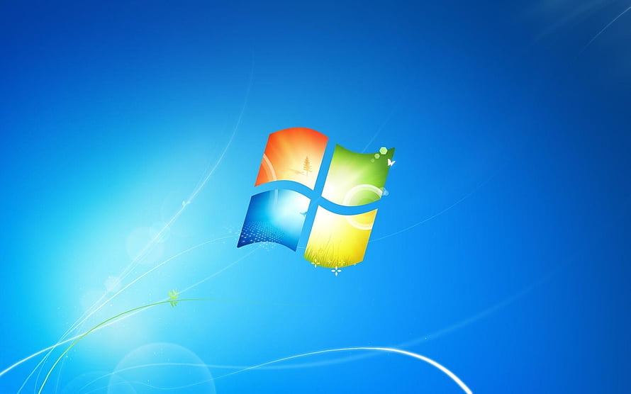 Windows 7 Default Desktop Background with Colorful Flag Logo on Blue Gradient HD wallpaper