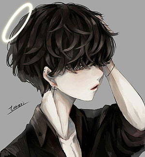 Anime Boy With Halo And Cross Earring In Dark Aesthetic Style HD phone wallpaper
