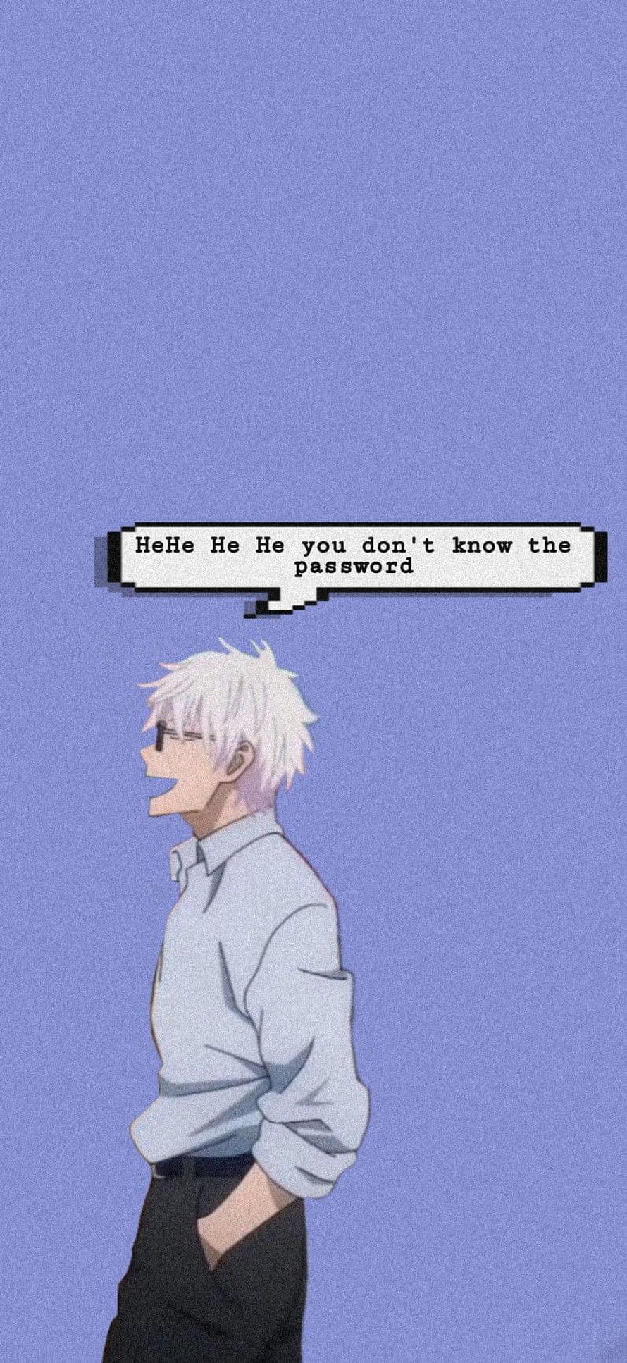 Gojo Satoru Anime Character Laughing With Pixel Speech Bubble on Lavender Background HD phone wallpaper
