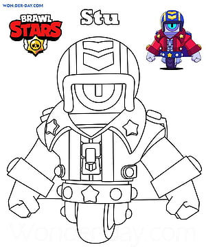 Stu from Brawl Stars Coloring Page with Character Reference HD phone wallpaper