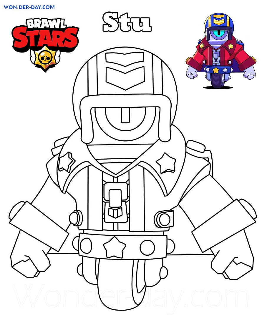 Stu from Brawl Stars Coloring Page with Character Reference HD phone wallpaper