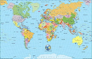 Detailed Political World Map Showing All Seven Continents and Major Oceans HD wallpaper