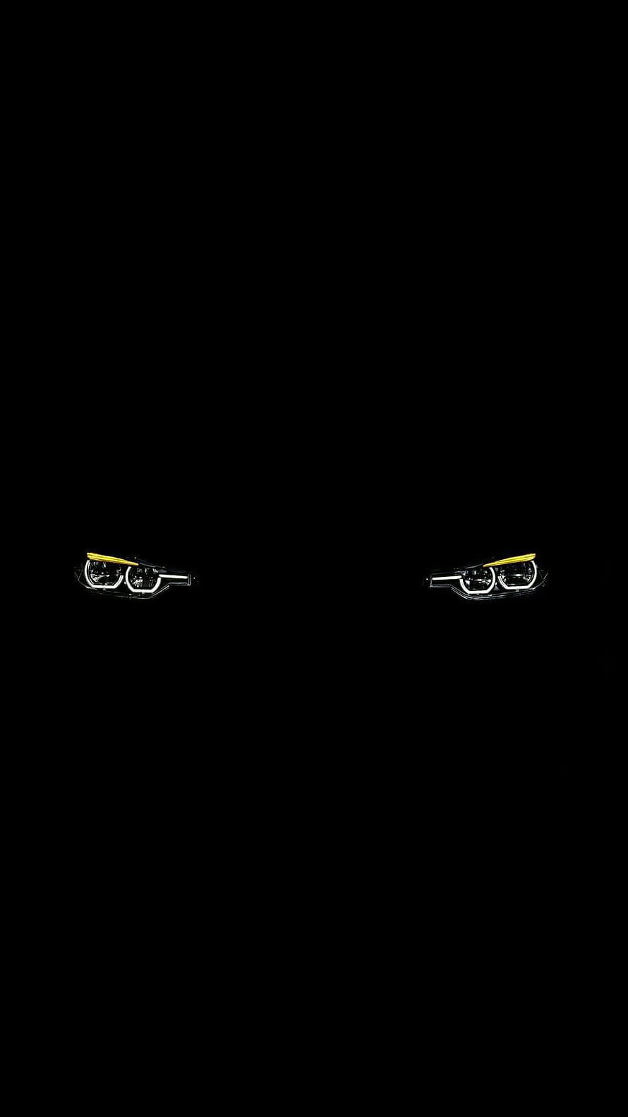 BMW Headlights Glowing in Darkness Minimalist Black Background HD phone wallpaper