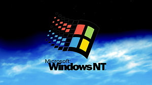 Microsoft Windows NT 4.0 Classic Logo Against Blue Sky and Clouds HD wallpaper