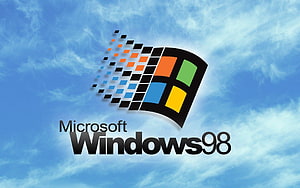 Microsoft Windows 98 Logo Against Blue Sky With Wispy Clouds HD wallpaper