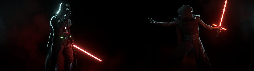 Darth Vader and Kylo Ren Lightsaber Duel in Dark Cinematic Scene HD wallpaper