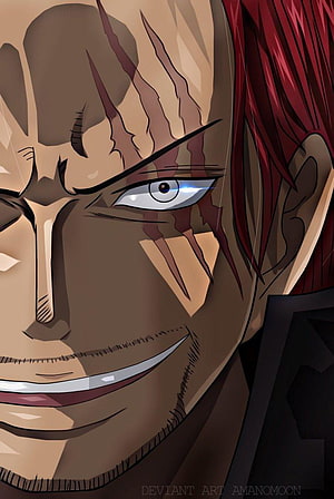 Shanks One Piece Anime Character Close-Up Portrait with Red Hair and Scarred Face HD phone wallpaper