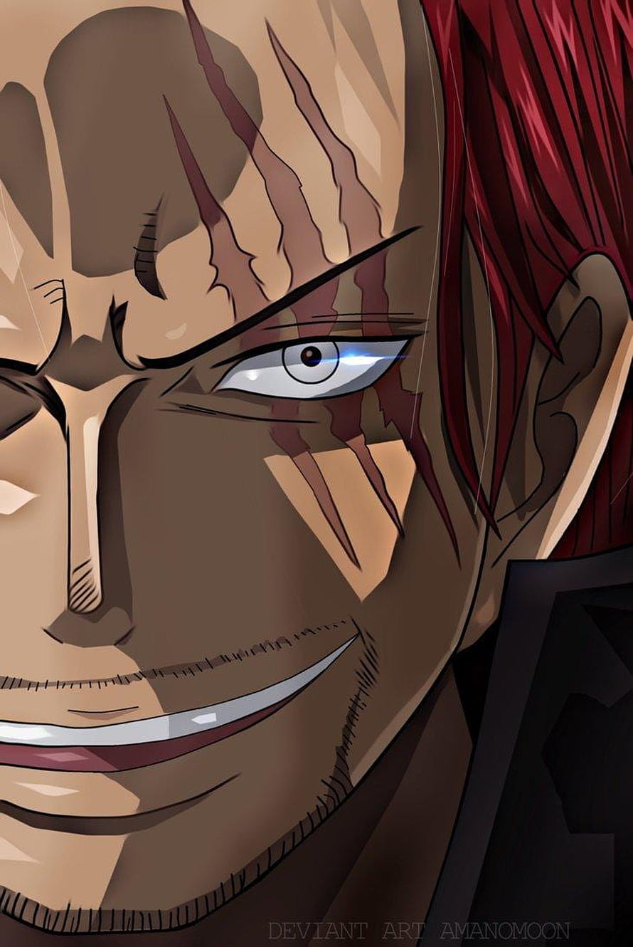 Shanks One Piece Anime Character Close-Up Portrait with Red Hair and Scarred Face HD phone wallpaper