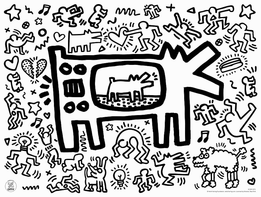 Keith Haring Black and White Pop Art Illustration with Dancers and Dogs HD wallpaper