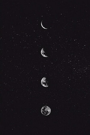 Vertical Moon Phases Sequence Against Starry Night Sky in Black and White HD phone wallpaper