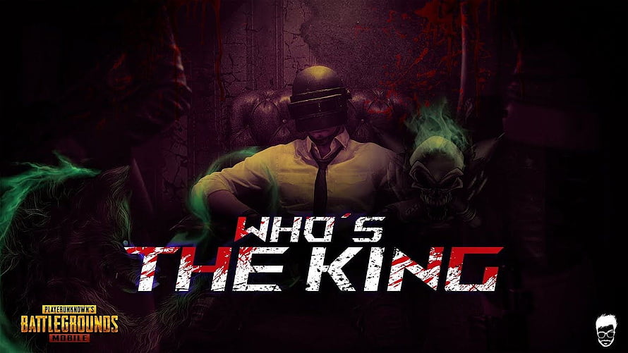 PUBG Mobile Who's The King promotional artwork featuring a masked figure in a dark throne room HD wallpaper