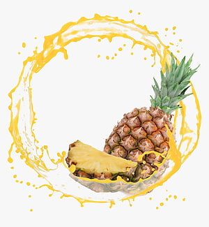 Fresh pineapple with vibrant yellow juice splash on a clean white background HD phone wallpaper