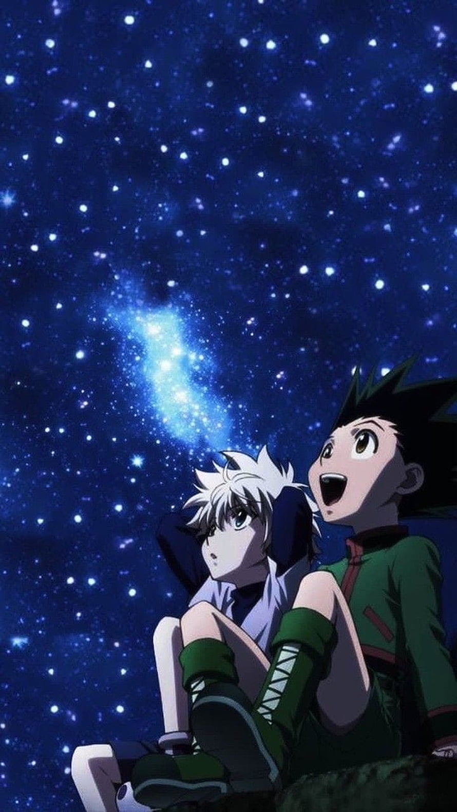 Gon and Killua from Hunter x Hunter Gazing at a Starry Night Sky HD phone wallpaper
