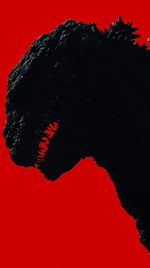 Shin Godzilla Silhouette Portrait Against Vibrant Red Background HD phone wallpaper