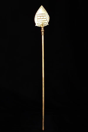 Murugan Vel: Golden Divine Spear with Lotus Pommel on Black Background HD phone wallpaper
