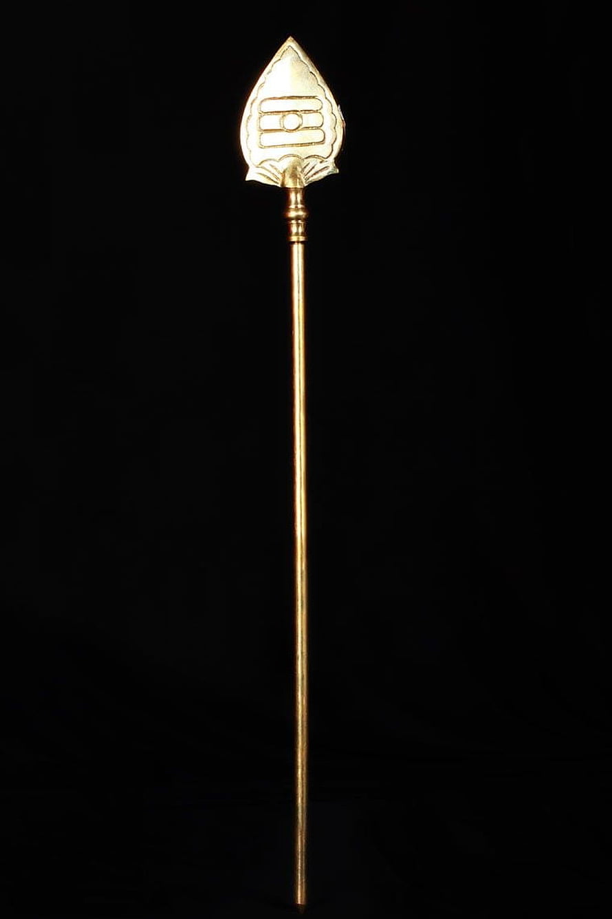 Murugan Vel: Golden Divine Spear with Lotus Pommel on Black Background HD phone wallpaper