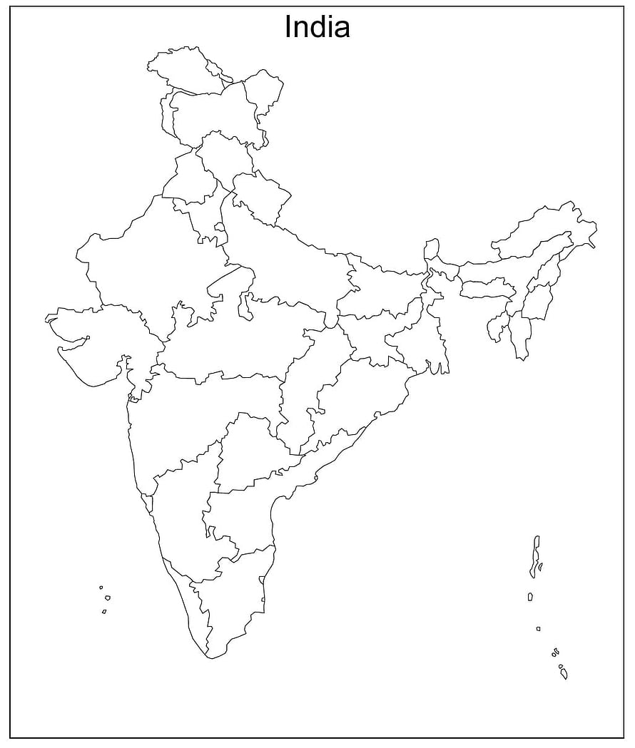 Blank Political Outline Map of India with State Boundaries for Educational Use HD phone wallpaper