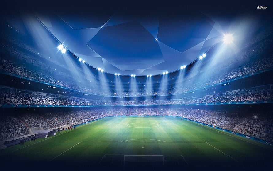 Illuminated Soccer Stadium Interior With Star Pattern Ceiling And Full Crowd HD wallpaper
